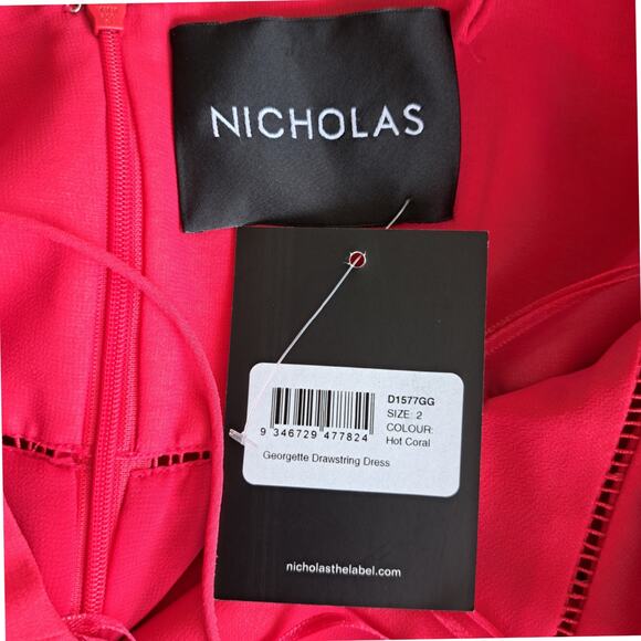 NWT Nicholas Georgette Drawstring Maxi Midi Dress in Hot Coral Size 2 Prom - Picture 4 of 16